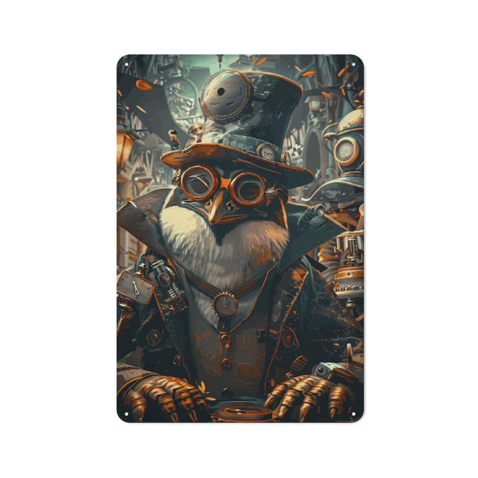Junmoney Steampunk Penguin Animal Vintage Metal Wall Decor 30X20cm, Tin Sign For Cafe, Pub, Workshop Or Home Bar, For Casual British Interiors