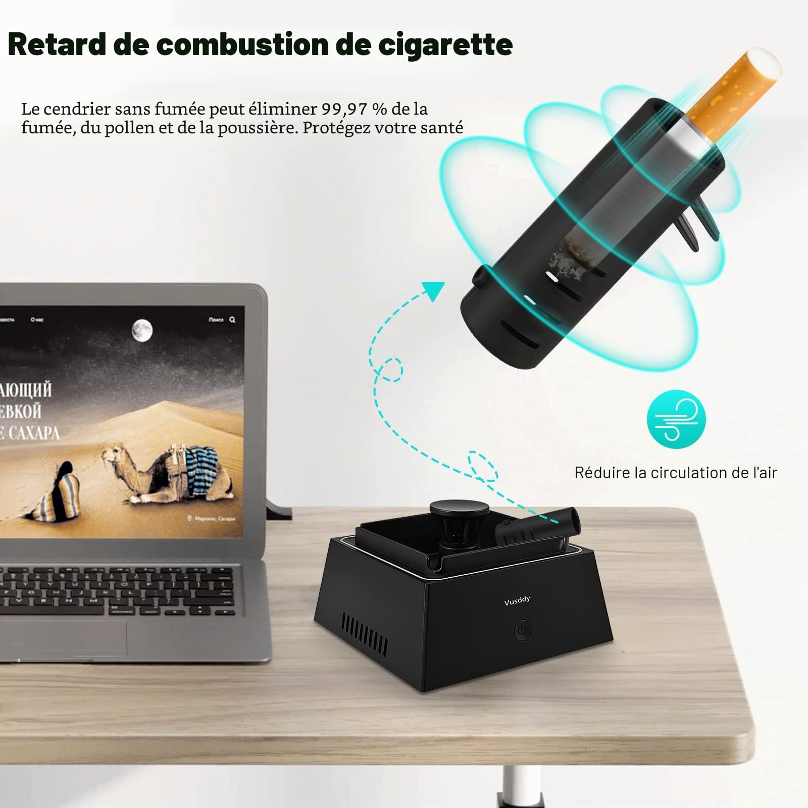 Cendrier D'Aspiration Sans Fumée 2 En 1 Avec Purificateur D'Air - Portable Avec Filtre Pour La Maison, Voiture, Bureau - Nettoyeur De Fumée Pour Cigarettes à L'Intérieur