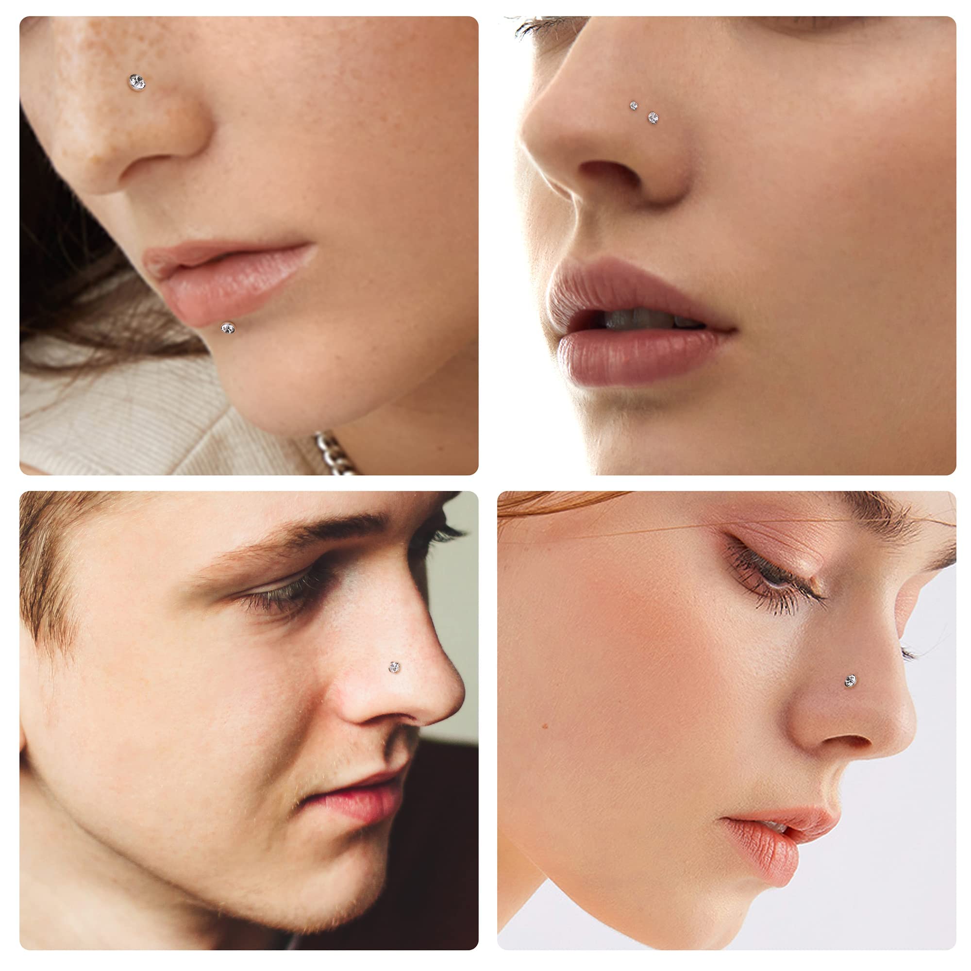 Adramata Titanium piercing do nosa dla kobiet i mężczyzn G23 Tytanowy CZ piercing do nosa, szpilka do nosa, proste śruby, nosy, ucho, tytanowa biżuteria, 1,5 mm, 2 mm, 2,5 mm, 3 mm, 20 g, Tytan