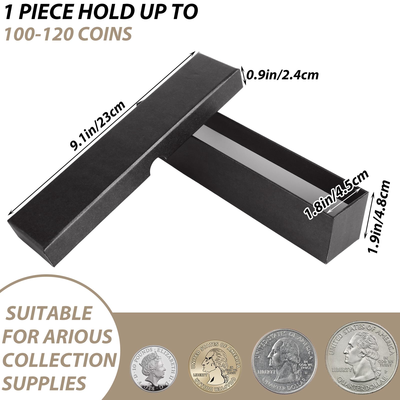Acrux7 18 cajas de almacenamiento de monedas de cartón negro, caja de colección de monedas, suministros para cápsulas de monedas de 46 mm, volteos de monedas de 1.5 pulgadas
