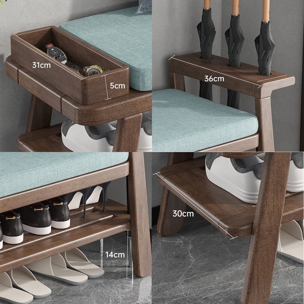 Banco Zapatero de Madera, Banco de Almacenamiento de 2 Niveles con cojín Desmontable y paragüero, Organizador de Almacenamiento de Entrada, multifunción para Pasillo, baño, Sala de Estar, pa
