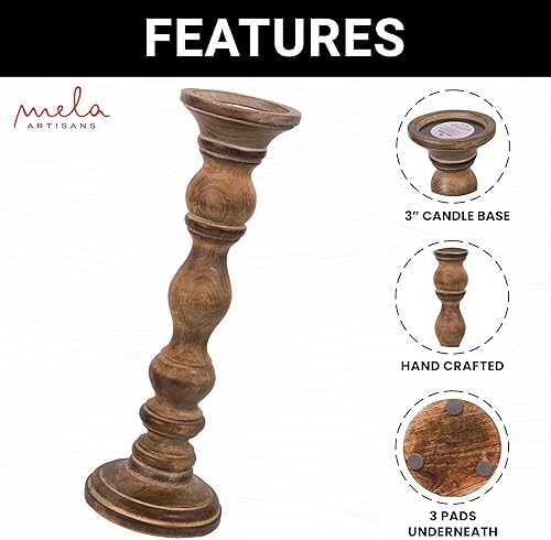 Miniatura 3 de Portavelas "Willow" para velas de pilar (quemado medio, juego de 3), soporte de vela de madera de mango, portavelas de madera de granja, decoración