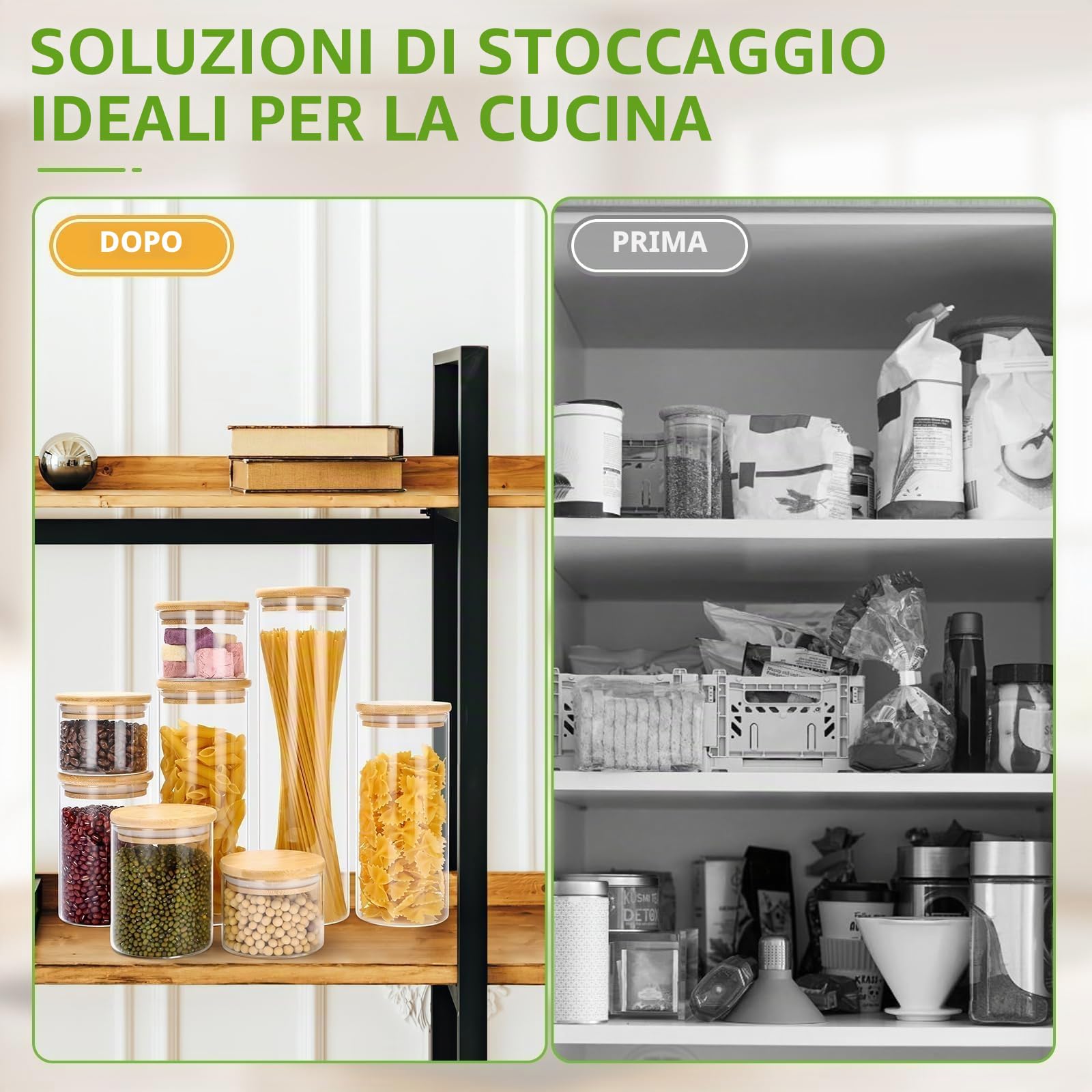 Lannvan Barattoli Vetro con Coperchio, Set di 8 Barattoli Cucina Vetro Ermetico, Contenitore Vetro con Coperchio