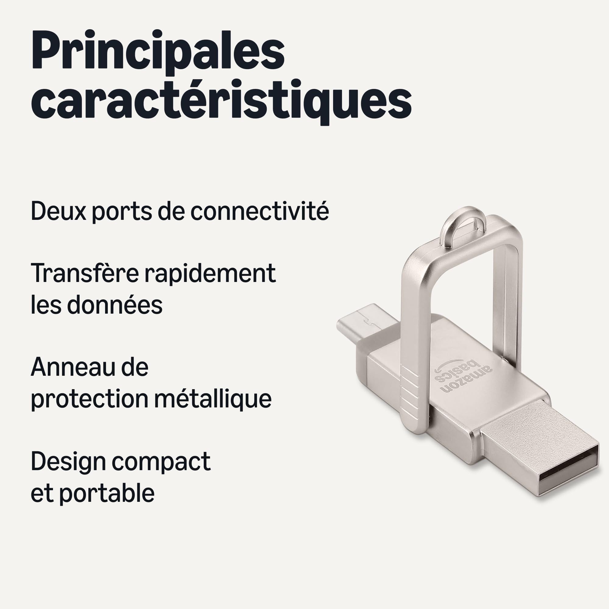 Amazon Basics Clé USB, Périphérique de Stockage avec Double Port USB-C et USB-A, 512GB, Champagne Argenté