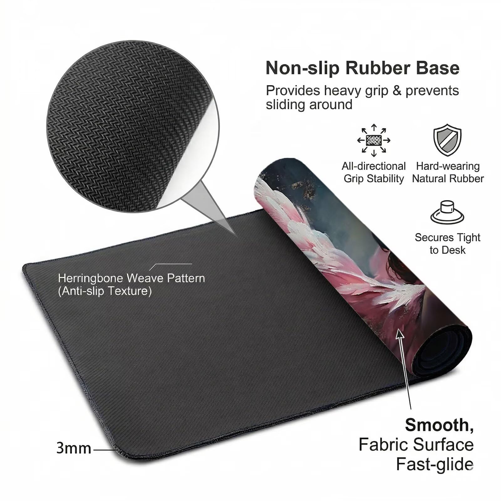 Alfombrilla Ratón XXL 1200 x 600 x 3 mm, Alfombrilla Escritorio, Rosa Grande Protector de Mesa con Base de Goma Antideslizante y Bordes Cosidos, Impermeable, para Oficina, PC, Gaming (Ángel) L-x2262