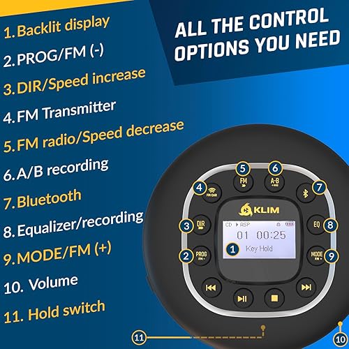 Miniatura 5 de KLIM Journey - Reproductor portátil de CD Walkman con batería de larga duración - Nuevo - con auriculares - Radio FM - Compatible con reproductor de