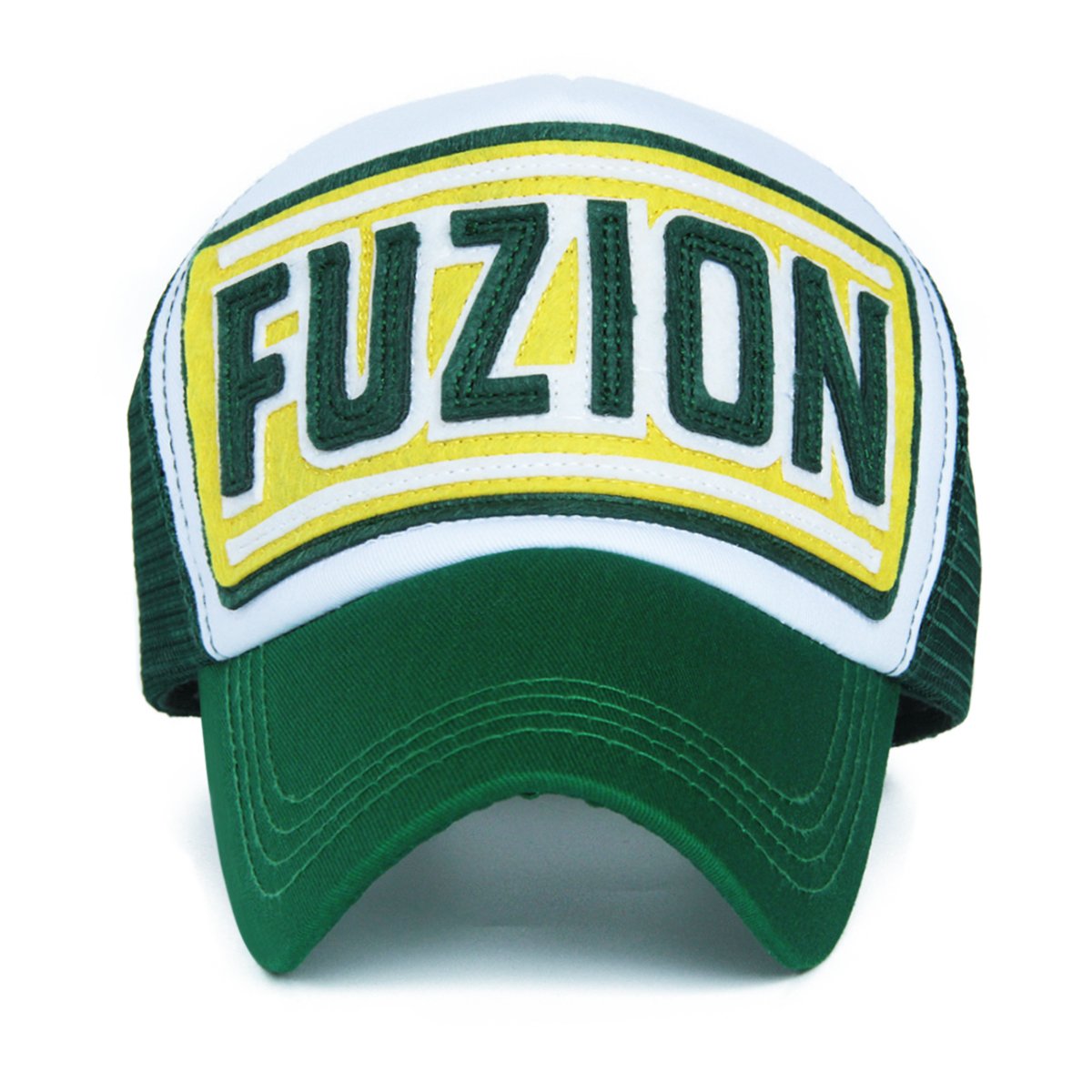 REDSHARKS Mens Fitted Funny Foam Mesh Trucker Hat Low Profile Snapback Retro Beach Baseball Cap Patch FUZION Green