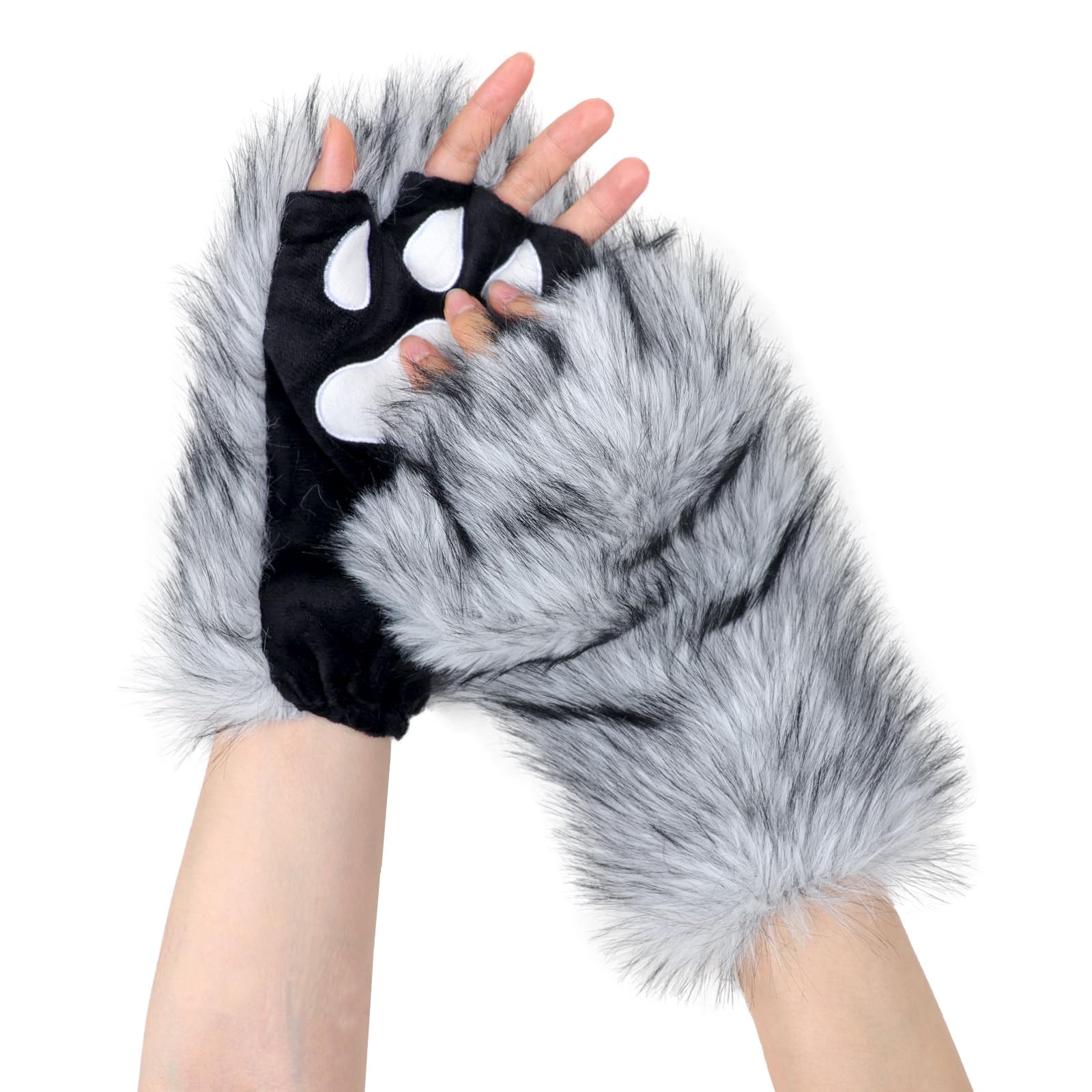 Furry Bear Fox Cat Paw Gloves Faux Fur Cosplay Costume Animal Claw Gloves