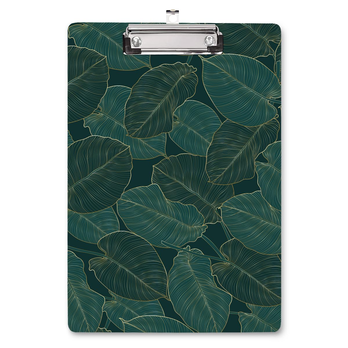 WAVEYU Fashion Cute Clipboard, Decorative Office School Hardboard Wood Nursing Clip Board for Standard A4 Letter Size for Students, Women, Men and Kids, 12.5"x 9", Green Leaves
