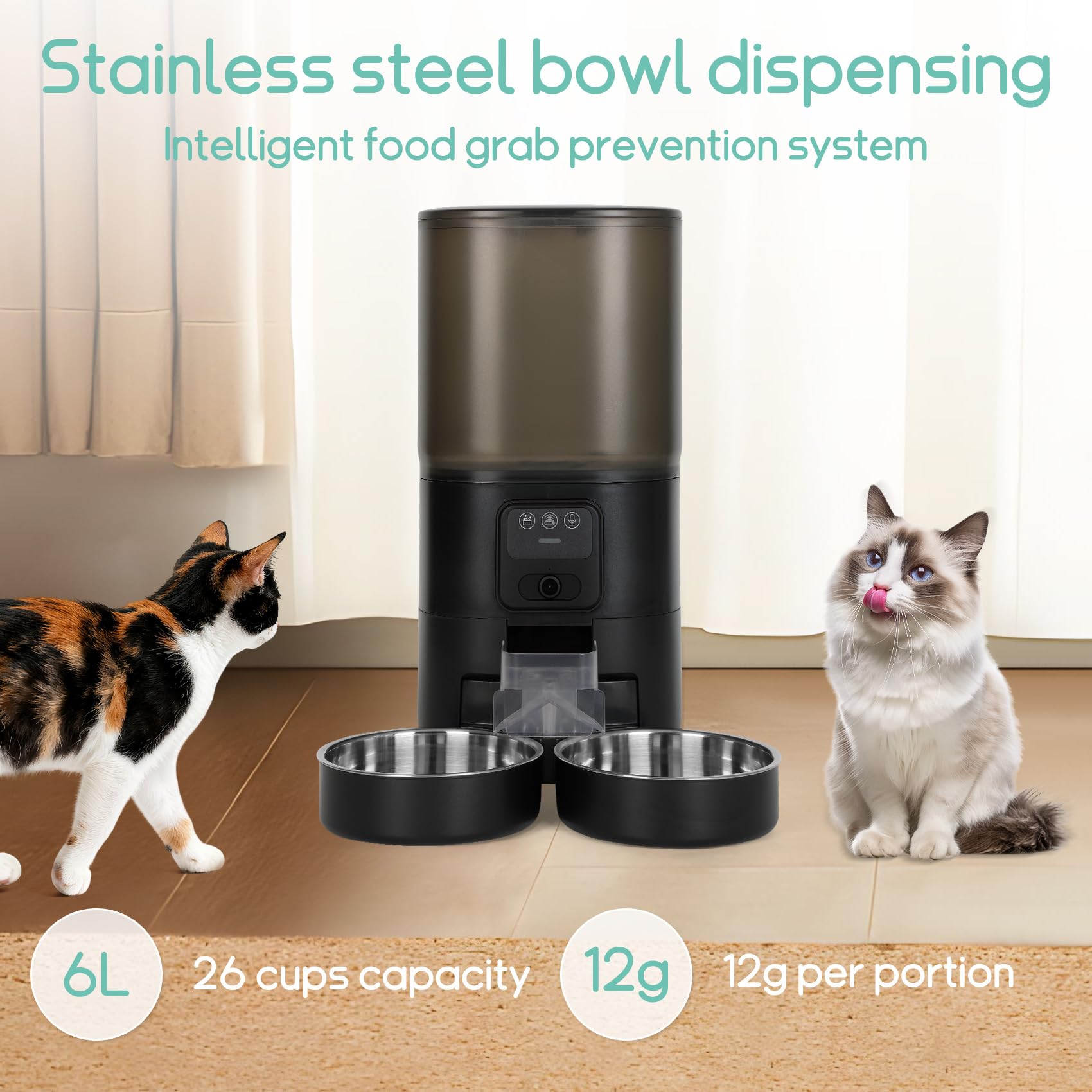 Automatic Cat Feeder with Camera, 7 Litre Dual Bowl Automatic Dog Feeder with HD Video and Night Vision, 2.4G WiFi ，SD Card Storage and Two-Way Audio - image 5
