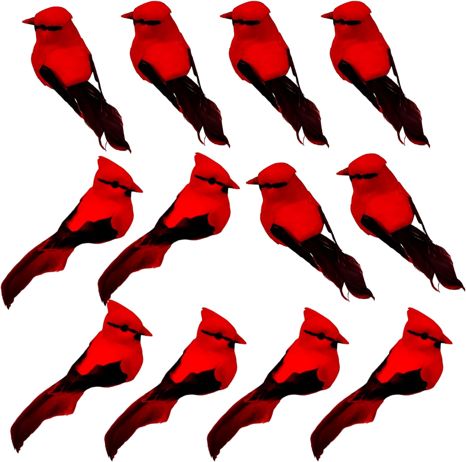 Berfutall-Cardinal Clip On Christmas Tree Ornament Decorations - Red Feathers Set of 12 Pieces Each is 2.8" Lon(B) - Image 3