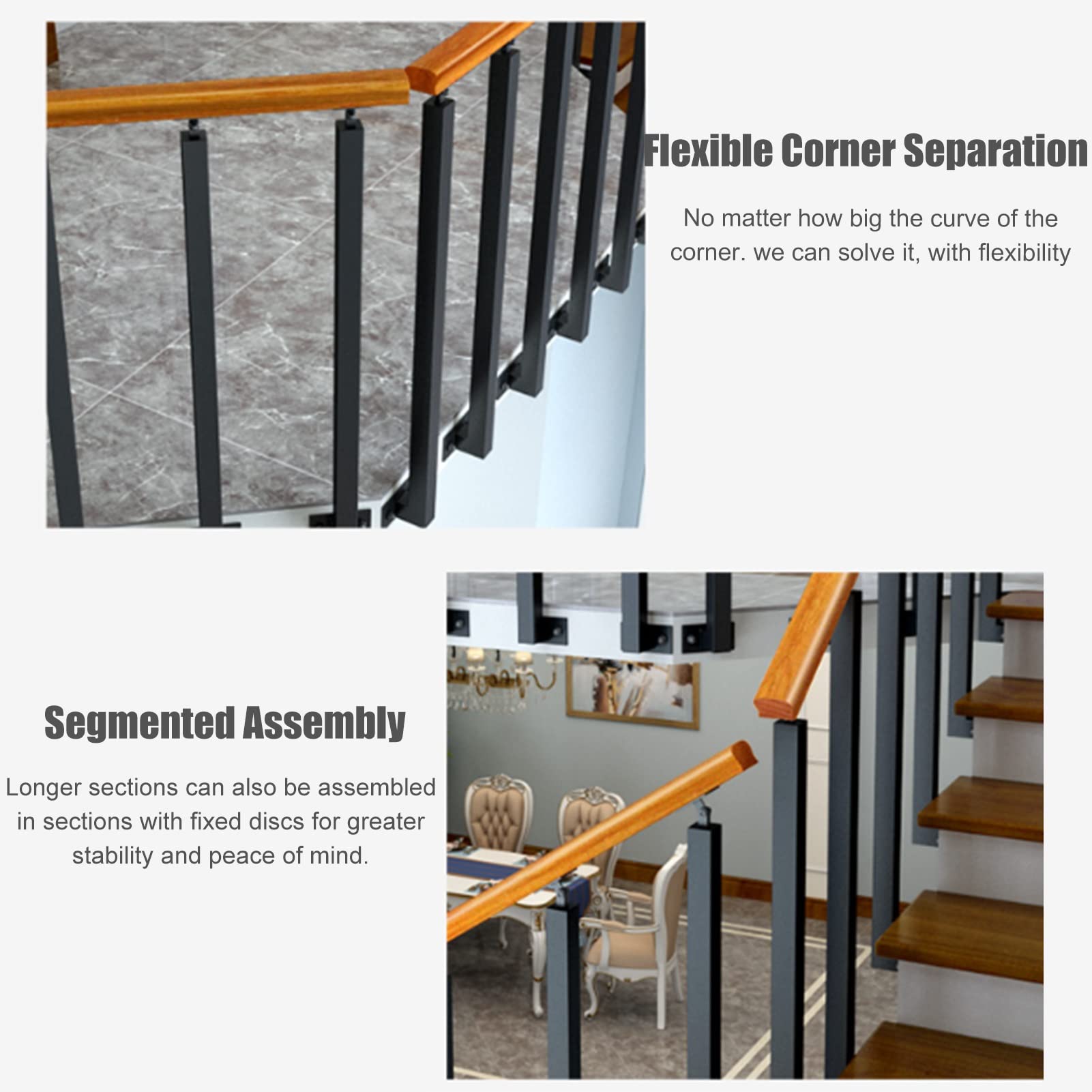 Poteau de Garde-Corps en métal avec kit d'installation pour escaliers réglables, Rampe à Fixation latérale, pour Balcon et Porche intérieurs et extérieurs, Lot de 2 (Hauteur 95 cm/