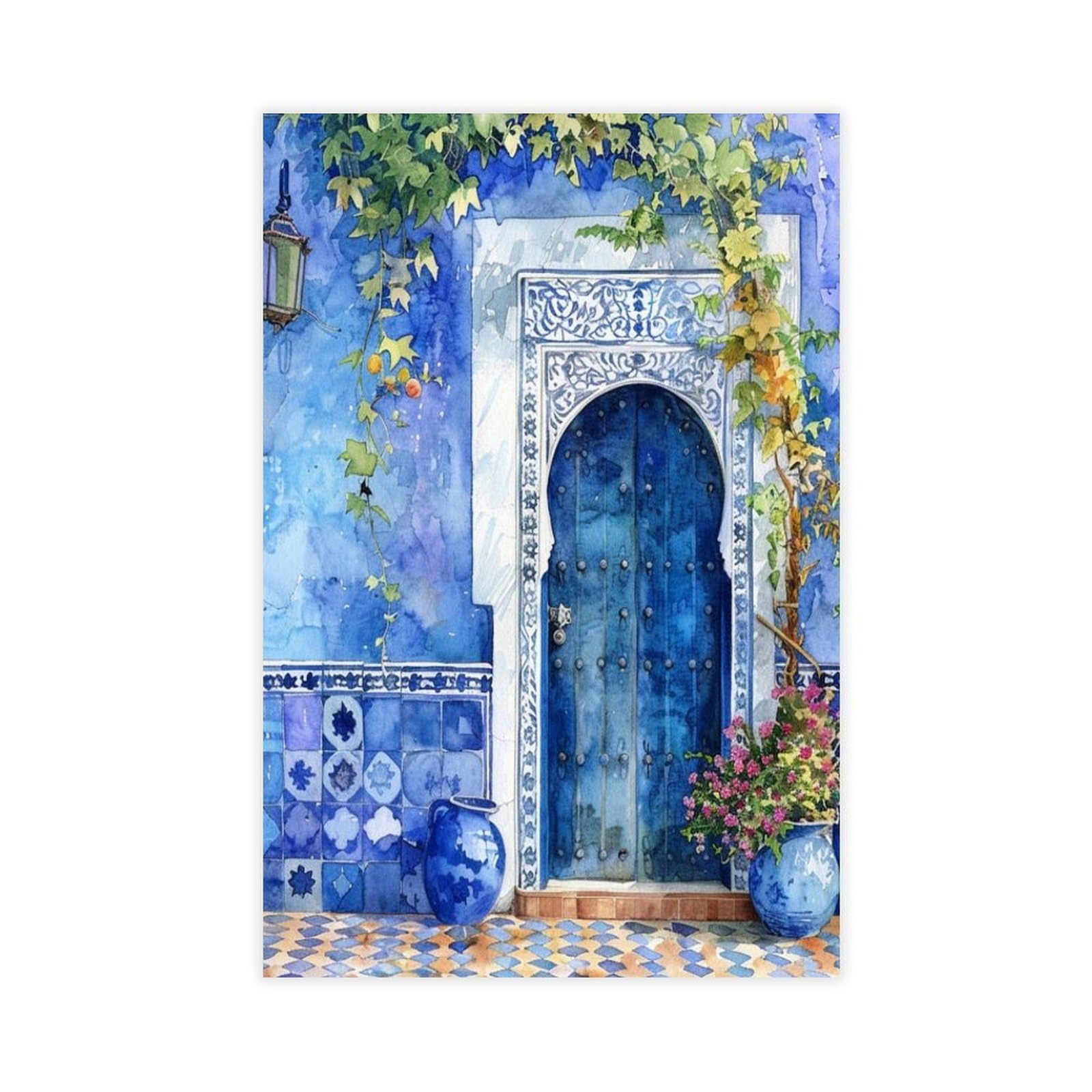 Utgn Moroccan Blue Door Painting Canvas Poster Wall Art Print Picture Paintings 24X36inch(60X90cm)
