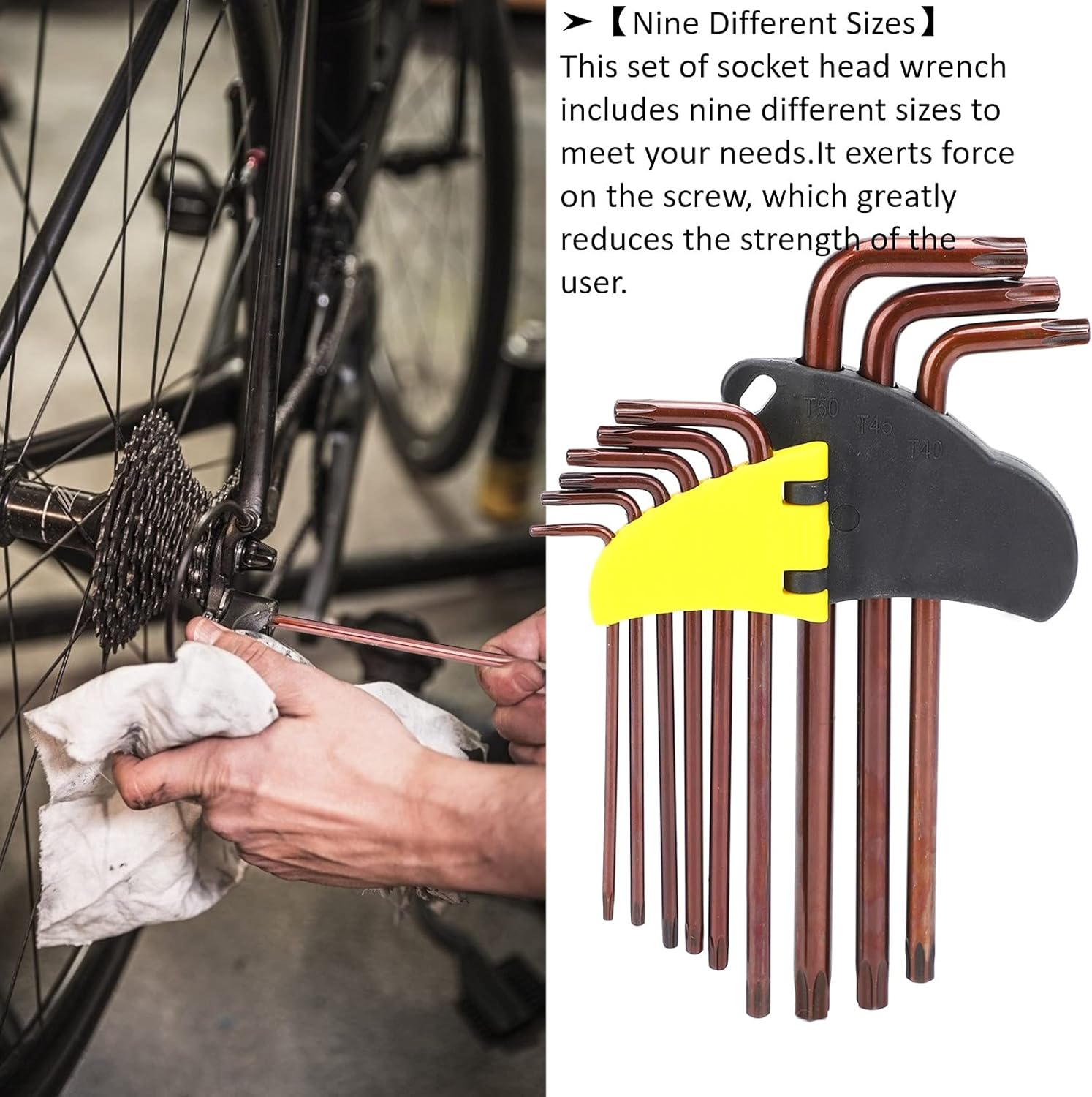 Hex Socket Wrench,9PCS Long L‑Shaped Hex Key Star Wrench Set,Wrench and