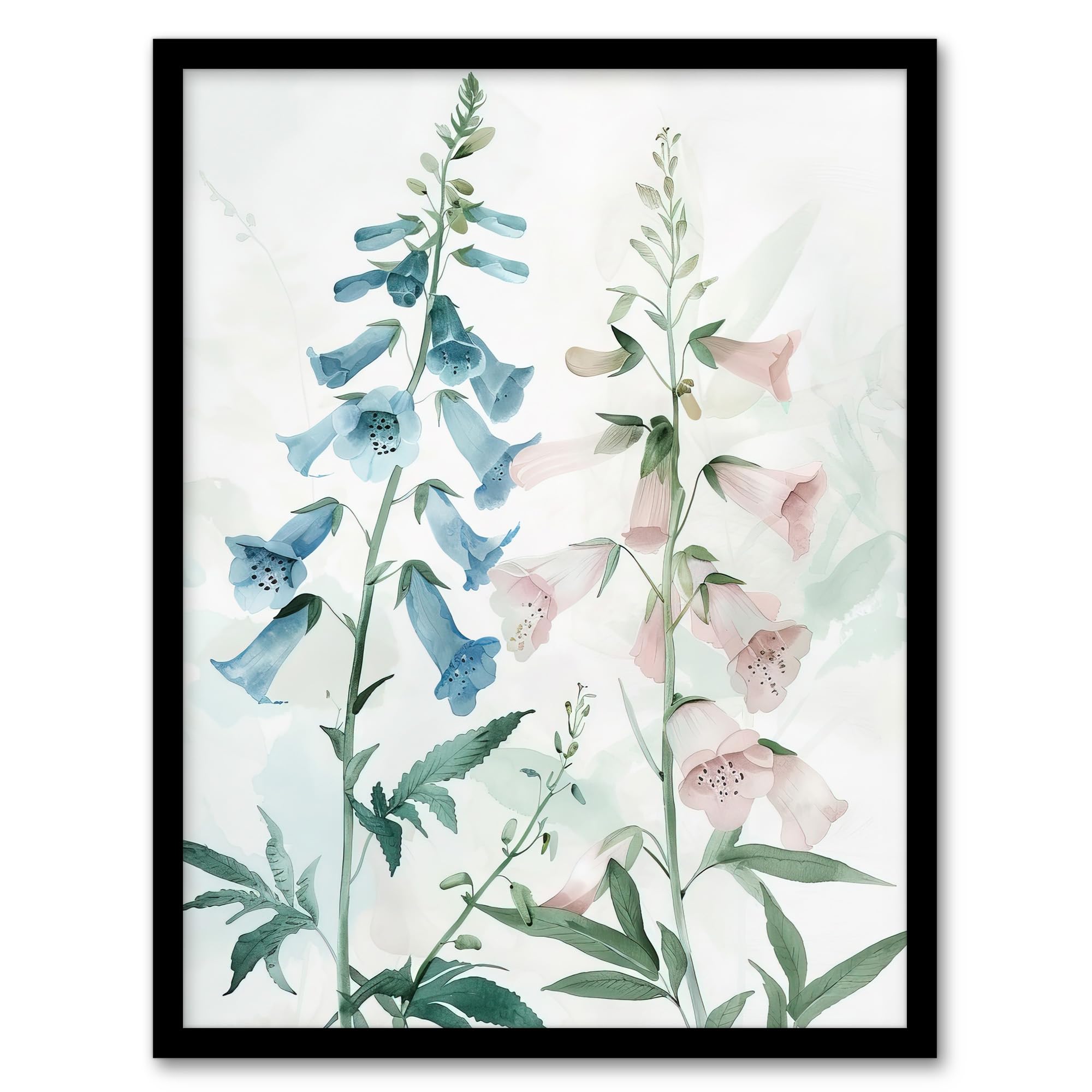 Artery8 Pink Blue Foxglove Flowers Modern Watercolour Living Room Artwork Framed Wall Art Print A4