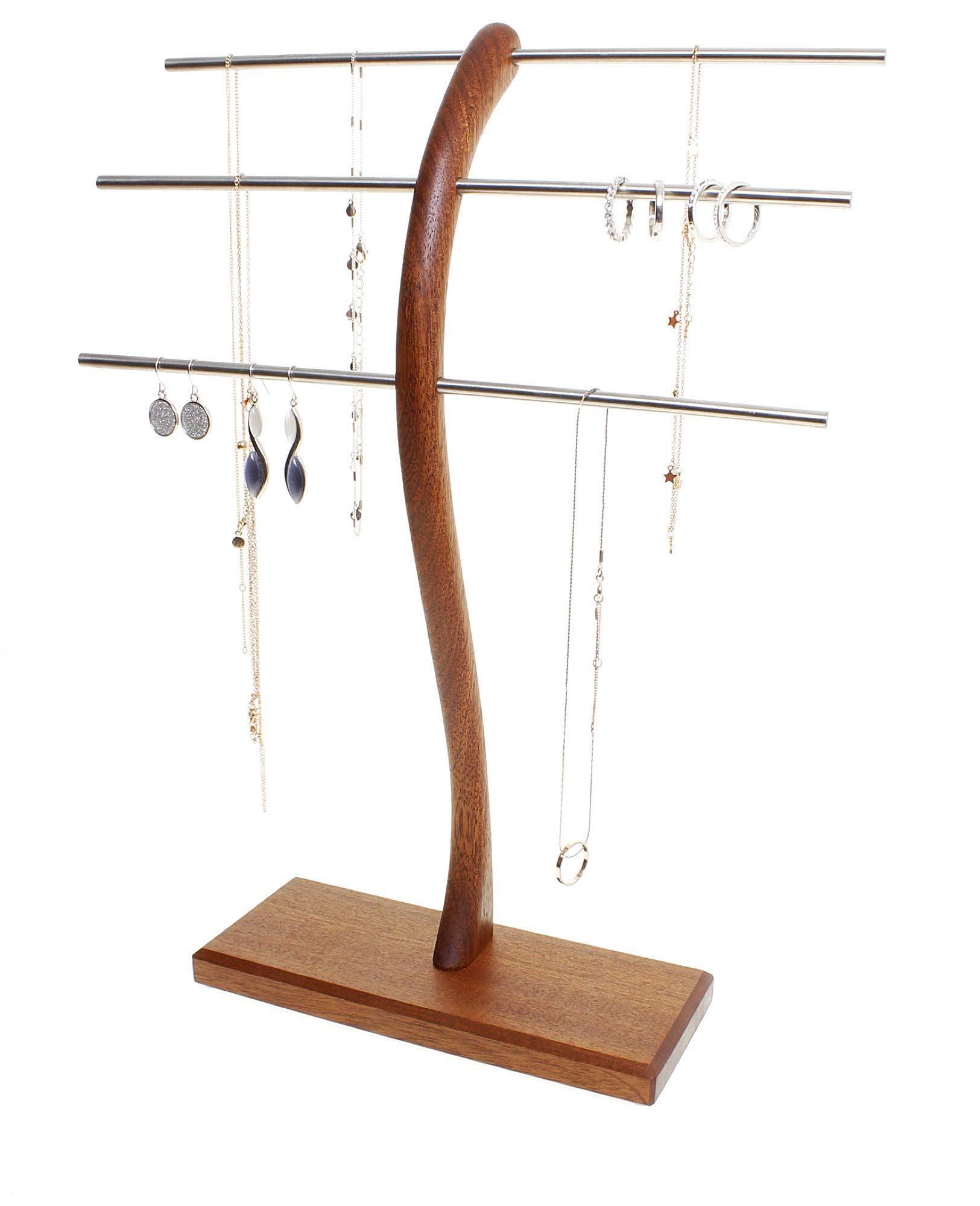 Wood-and-Steel-Design Schmuckbäumchen, Mahagoni Holz, 3 Ebenen | Schmuckständer, Schmuckhalter, Schmuckbaum
