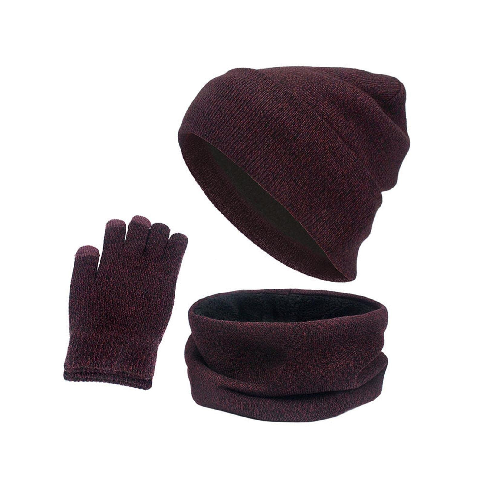 3pcs/Set Winter Hat Scarf and Glove Set for Women Men Outdoor Wine Red-image-4