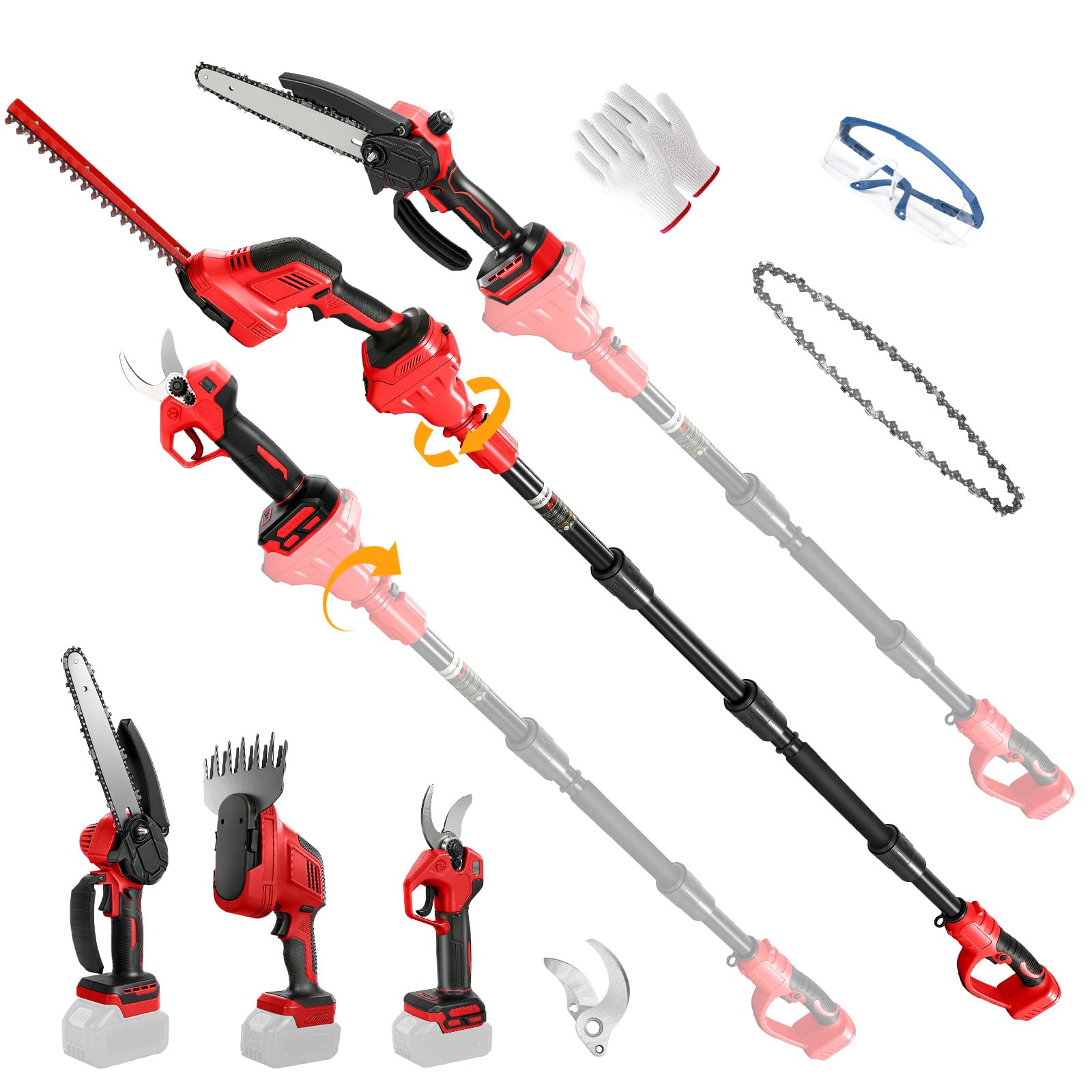 Tijeras Cortasetos Telescopica, 8 Pulgadas Mini Motosierra & 28 mm Tijeras de Podar Eléctricas para Milwaukee M18 18V batería, 6 en 1 Kit de Herramientas de Jardín, Alcance Máximo Hasta 4,5 m
