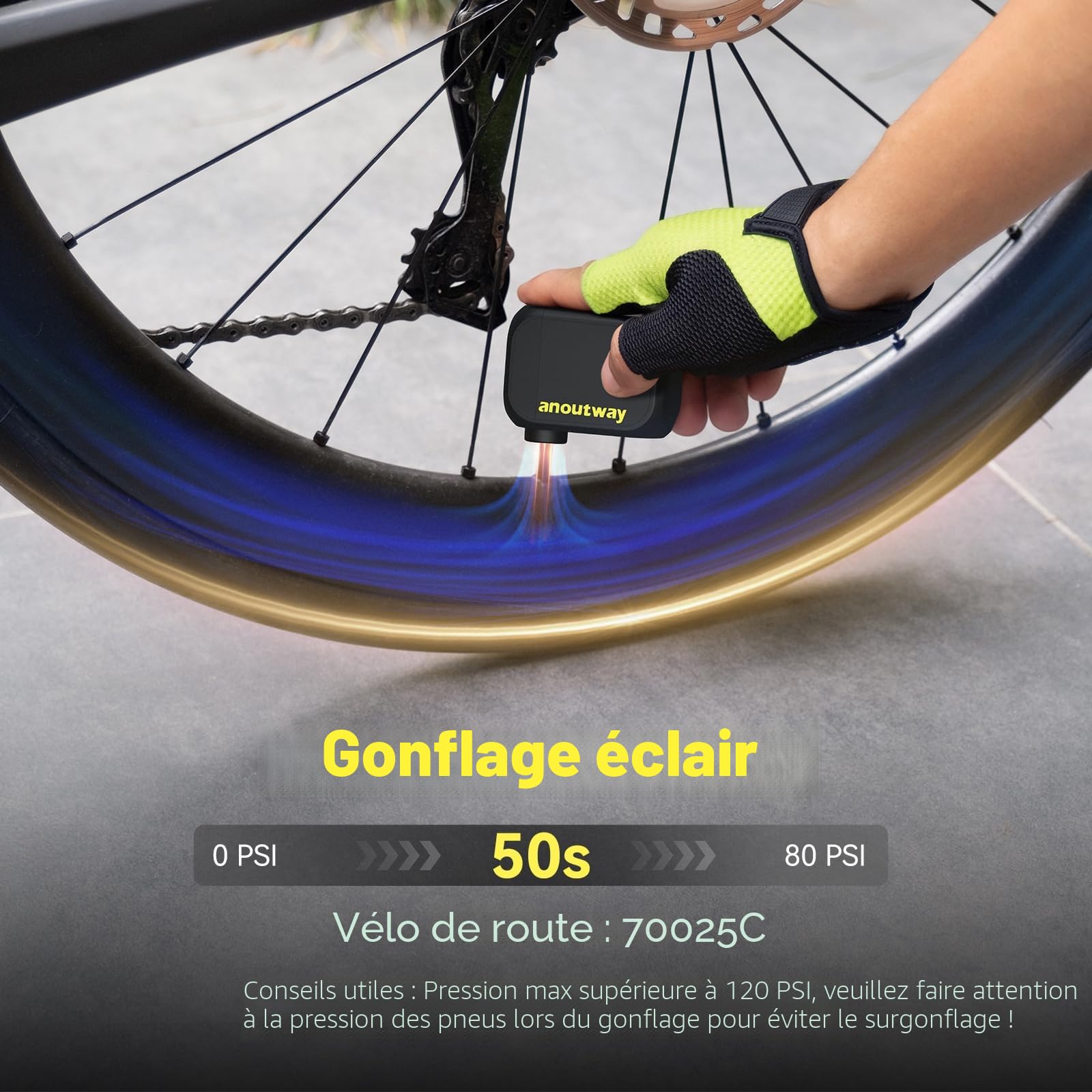 Mini-Pompe à vélo électrique Tiny E-Pump 120 PSI Valve Schrader Presta