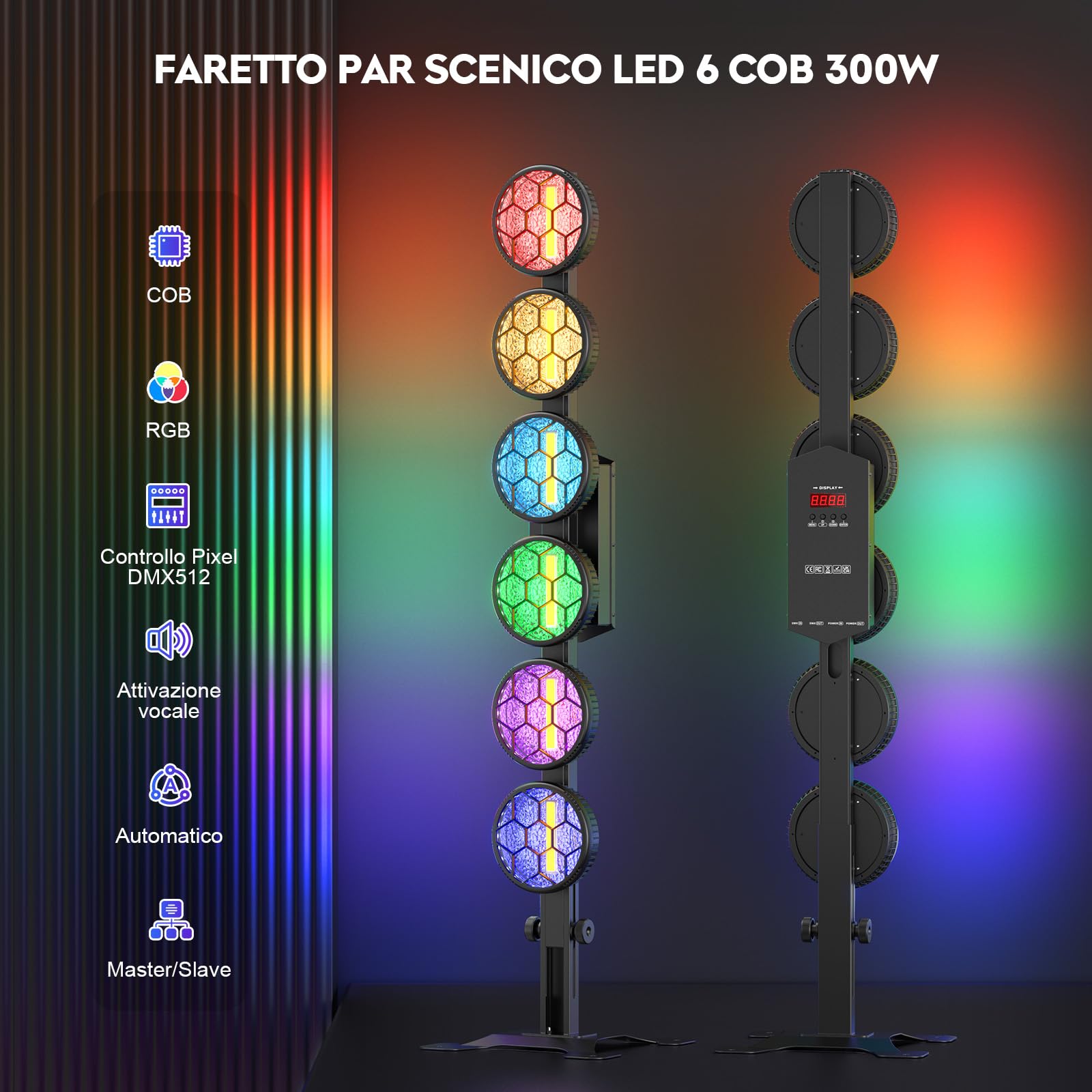 4PCS Faretto Par LED RGB da 300W, Luce da Palco COB Lineare Vintage, Luci DJ con DMX512, Faretto per Feste, Concerti, Matrimoni, Bar