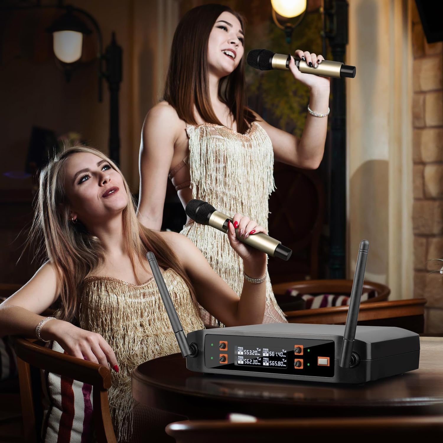 Depusheng DX4 Wireless Microphone with 4 Professional UHF Dynamic Mic Cordless Handheld Microphone System for Karaoke Singing Party Church Wedding PA Speaker - Image 3