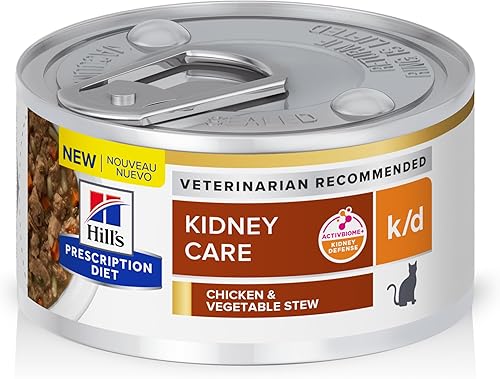 Hill's Prescription Diet kd Kidney Care - Alimento húmedo para gatos con pollo y verduras, dieta veterinaria, latas de 2.9 onzas, paquete de 24