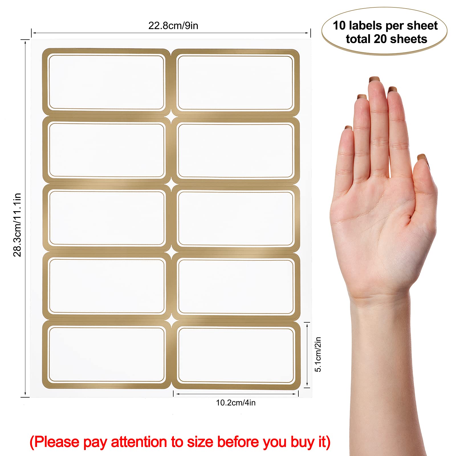 20 Sheets 200 Pieces Shipping Labels Matte White with Metallic Gold ...