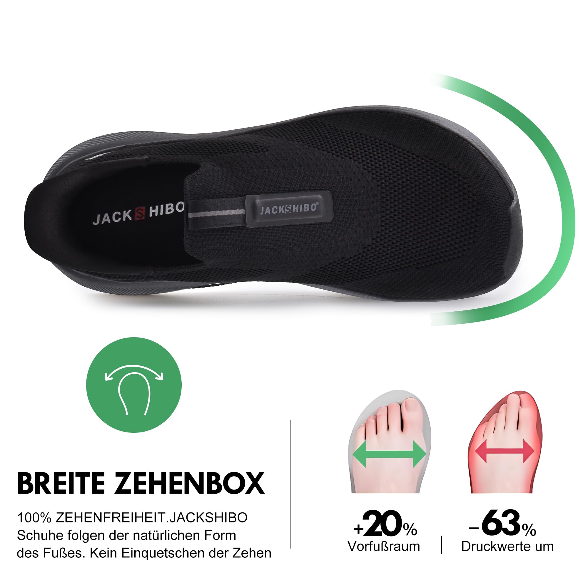 JACKSHIBO Manos libres Slip ins Hombre Zapatos Slip on Sneakers Reposapiés Zapatos ortopédicos de espuma viscoelástica Zapatos para caminar con puntera ancha tacón cero suelas, Negro , 44 EU Ancho