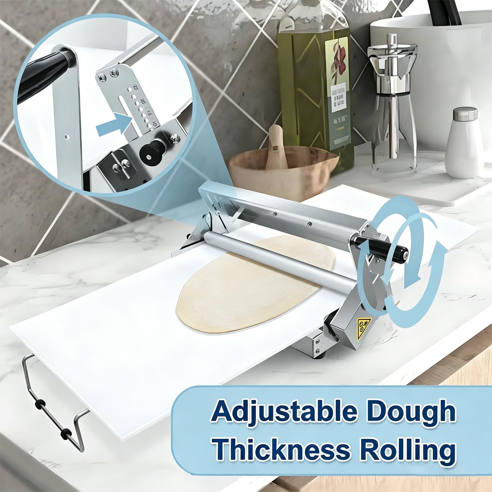 Espátula Manual Plegable de sobremesa Model-400 | Prensa multiusos de grosor ajustable para repostería casera, pizza, hojaldre, masa de dulces y mazapán
