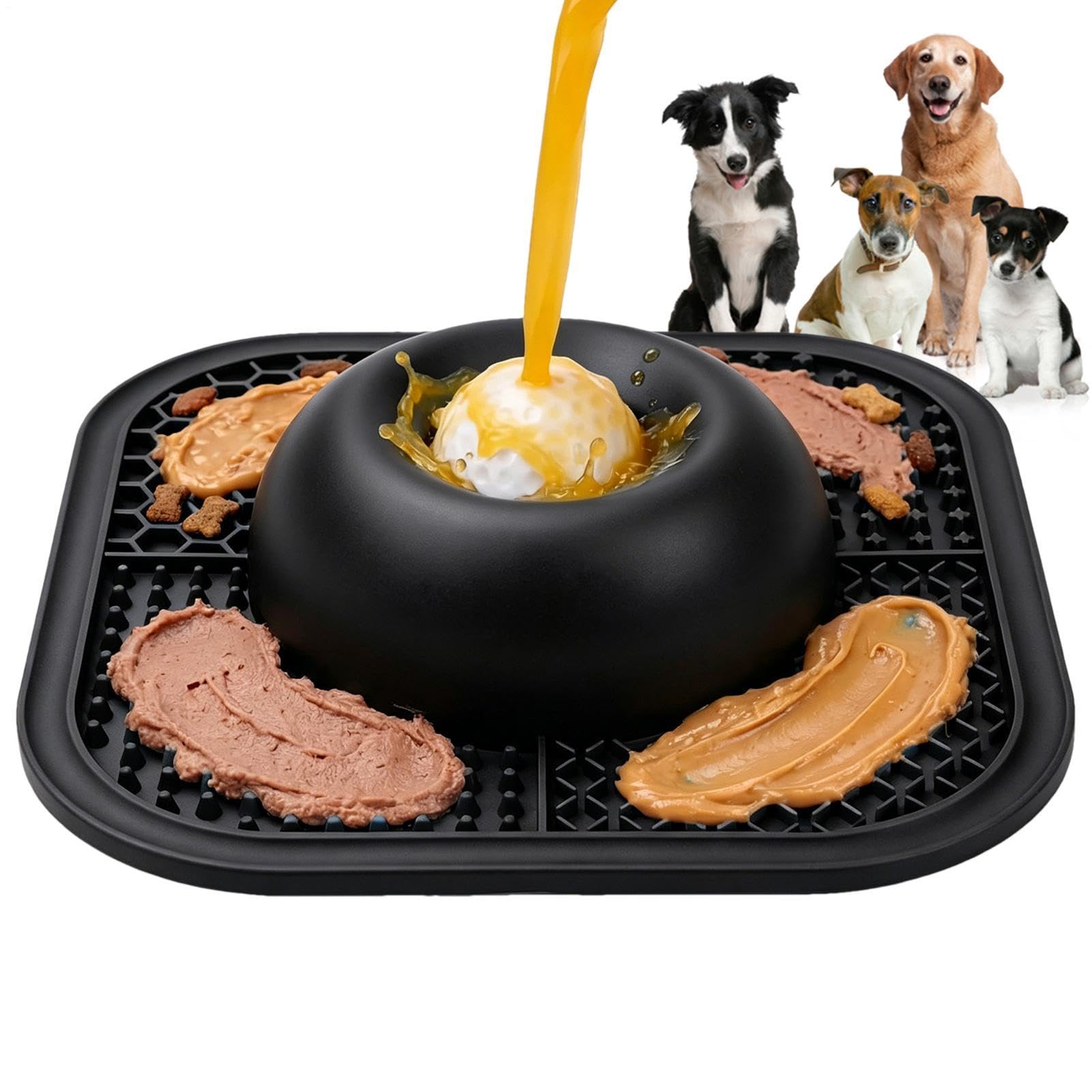 Dog Lick Bowl With Rolling Ball - Silicone Slow Feeding Mat 24.8cm 2 In 1 | Multifunctional Liquid Yogurt Bone Broth Treat Bowl | Enrichment Toy