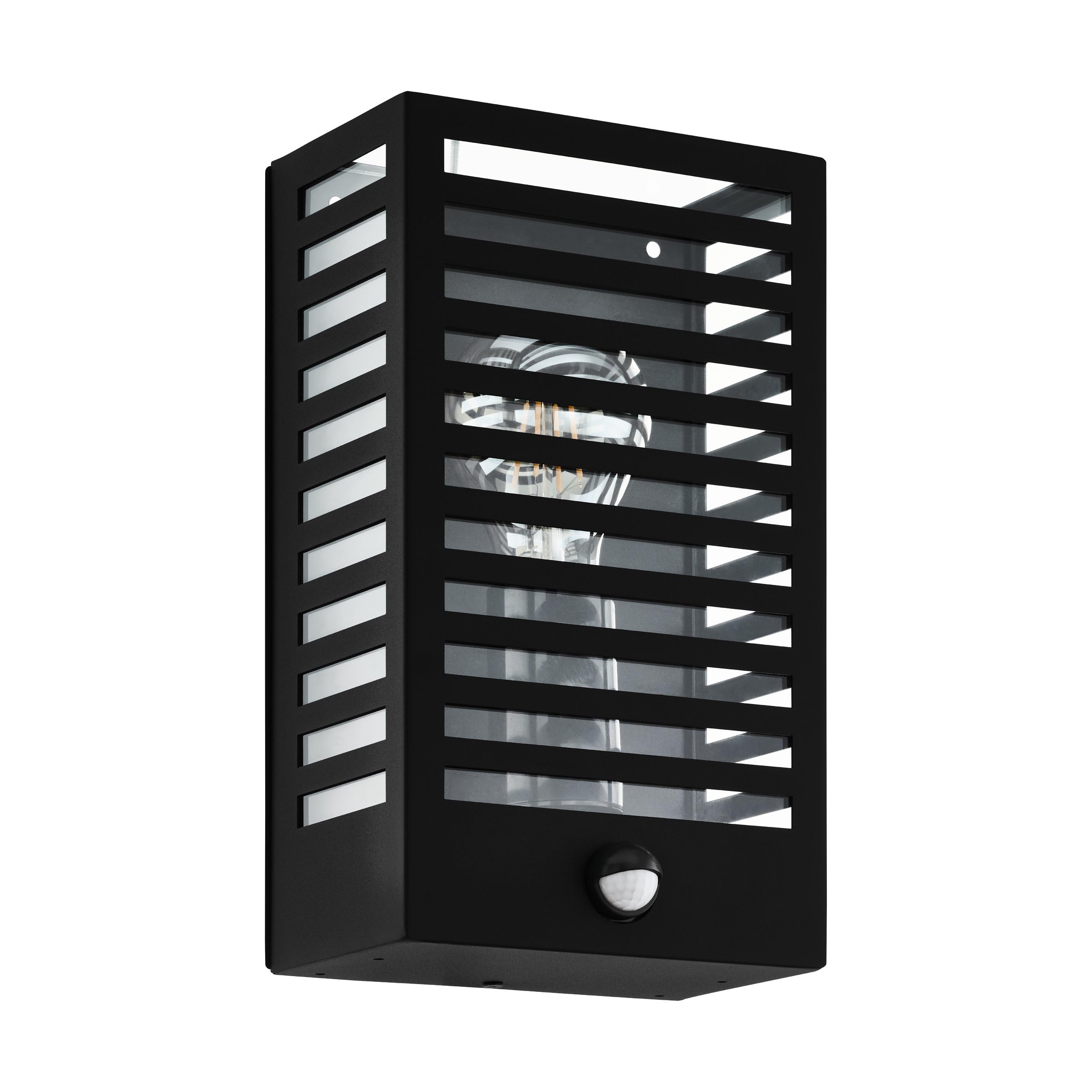 Eglo Outdoor wall Light Alamonte 3, Outside wall lamp Made of Black Metal, wall spot with Motion Detector, Porch Lighting with E27 Socket, IP44