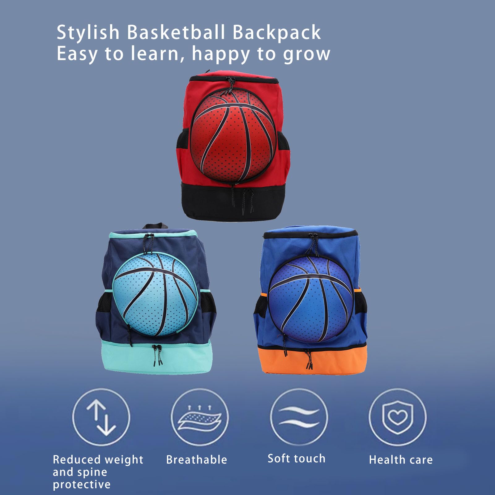 Asixxsix Basketball Backpack, Oxford Cloth Basketball Bag with Shoe Compartment, Breathable Soccer Backpack Large Capacity Sports Bag for Basketball, Soccer, Volleyball, Swim, (Size 6 Ball)