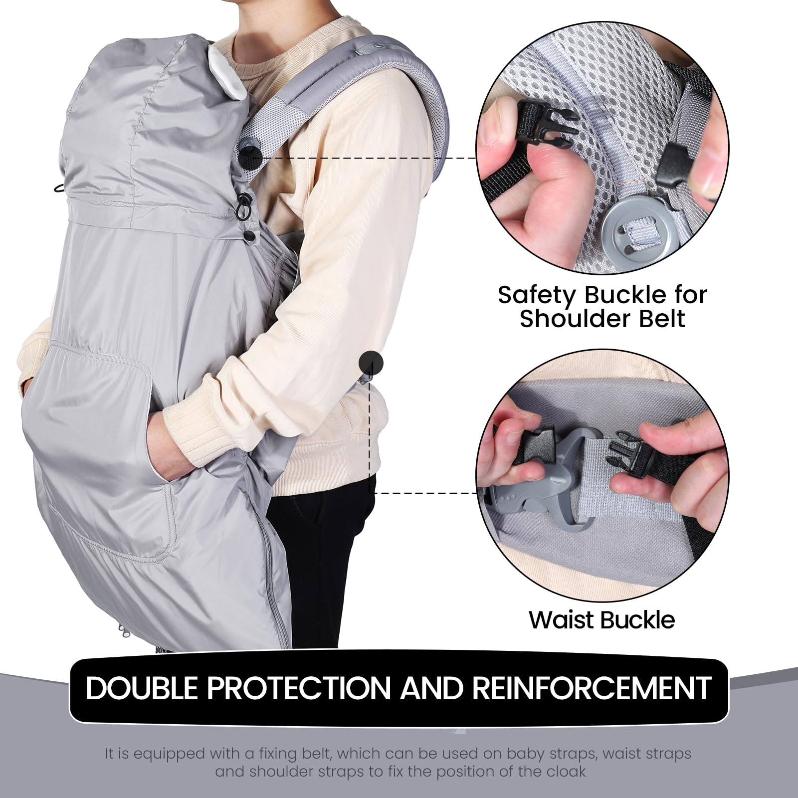 Orzbow Cover Marsupio Neonato, Impermeabile Cover Babywearing Invernale, Coperta Marsupio Neonato Universale, Parte Superiore Staccabile con Cordoncino, Cerniera Inferiore e Tasca, Orso Grigio Chiaro