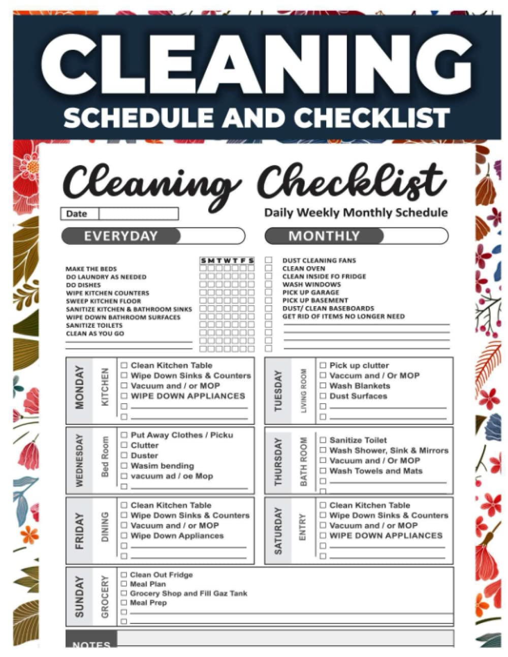 Cleaning Schedule and Checklist: Daily Weekly and Monthly Cleaning Planner, Household Cleaning Organizer - 8.5" x 11" 100+ Pages