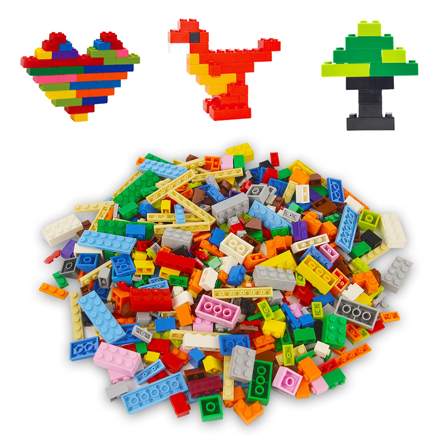 EKINDClassic Building Bricks Set - 8 Different Shapes & Sizes - Regular Colors - Compatible with All Major Brands (1000 Pieces, Set B)