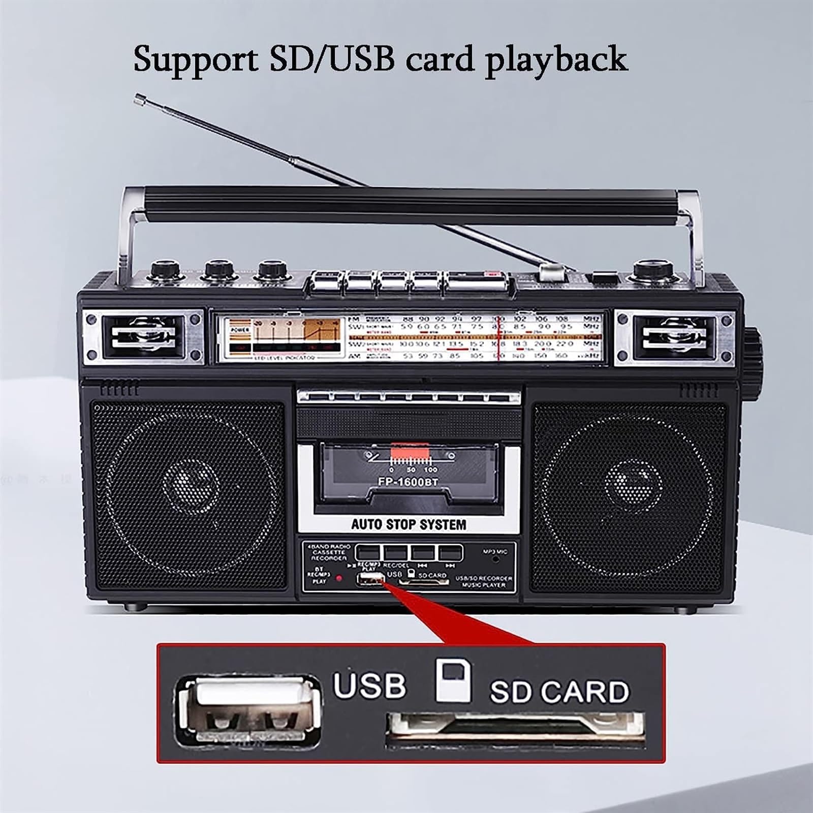 Lettore di cassette retrò con Bluetooth, riproduzione SD/USB, trascrizione e doppio audio HD per ascoltare musica nostalgica