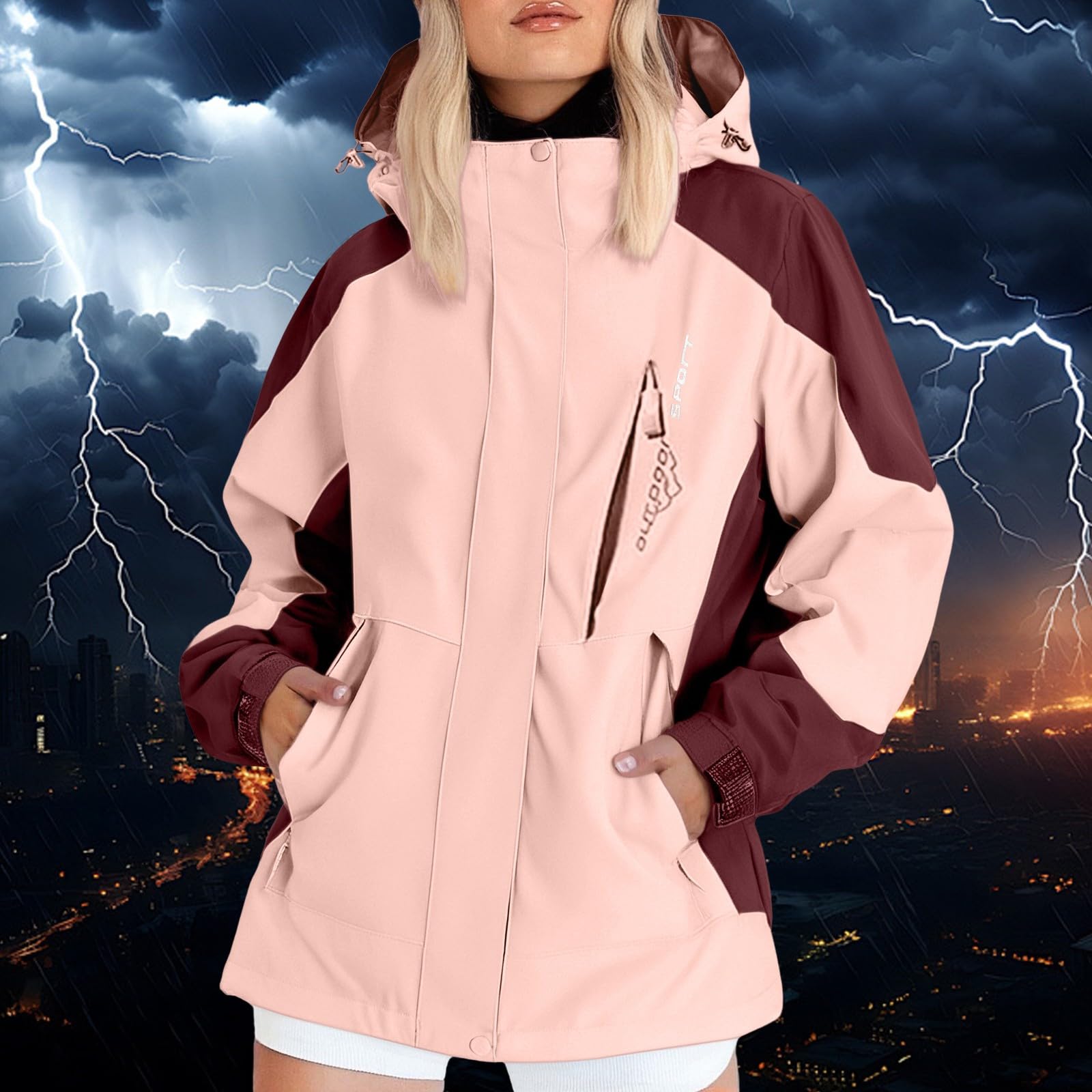 MJGkhiy Chaqueta impermeable mujer senderismo chaqueta cortavientos lluvia ligera chaquetas impermeables con capucha talla grande cortavientos Trench deportivo camping Softshell al aire libre chaleco