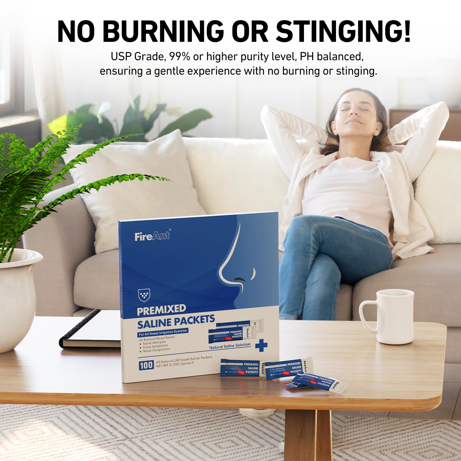 FireAnt Saline Packets For Sinus Rinse - 60 Count Premixed Neti Pot Salt Packets