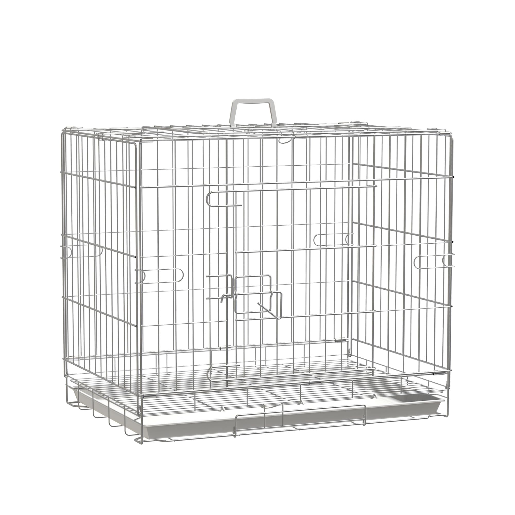 PawHut Cage pour Chien Pliable en Fil métallique avec Plateau Amovible, 1 Porte avec Serrure - 61 x 43 x 50 cm Blanc