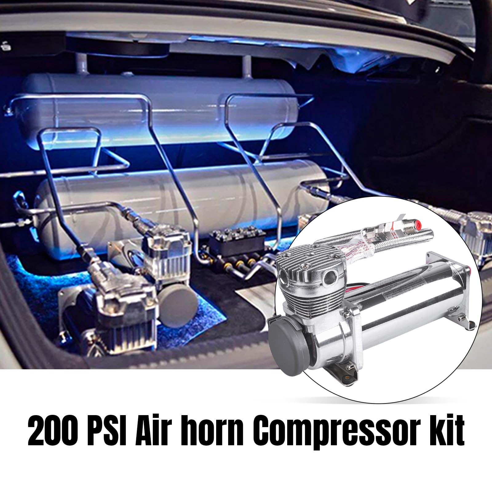 CNWZYMX 3/8NPT Heavy Duty 200 PSI Air horn Compressor kit with 1/4NPT Converter head and Oil water separator, Fittings for 12V Cars/Train/Truck,Air Suspension horn Compressor SILVER