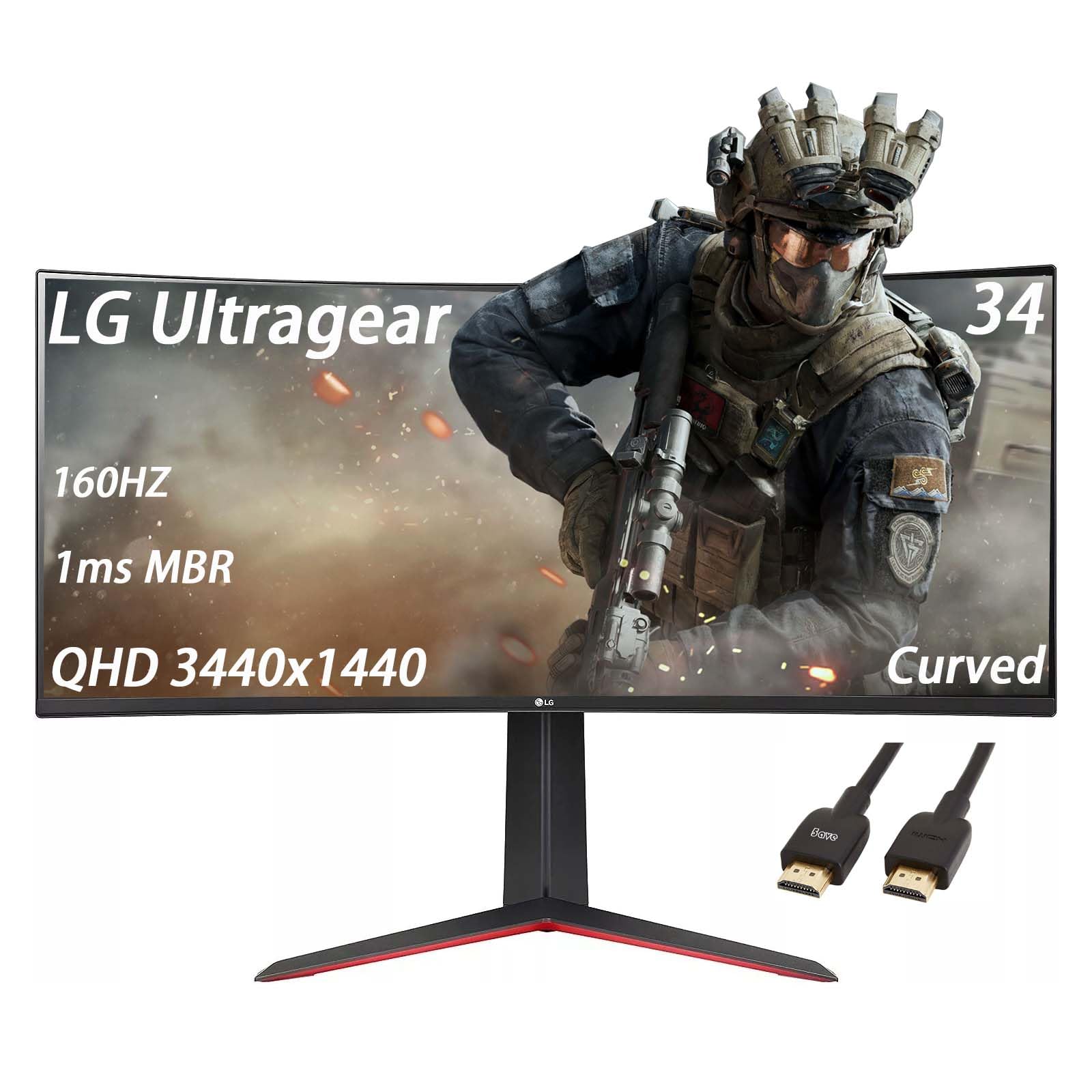 LG Ultragear 34 inch Ultrawide Curved Monitor, WQHD 3440 x 1440, 160HZ, 1ms MBR, 21:9 VA with HDR 10, AMD FreeSync Premium, Maxx Audio, Black Stabilizer, Better Aim, with HDMI