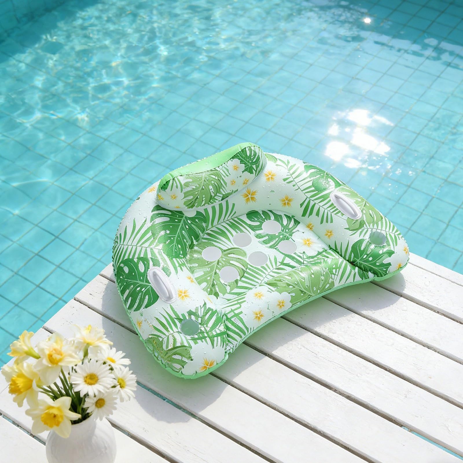 Gonfiabili Piscina, Materassino Piscina Adulti, con Portabicchieri e 2 Maniglie, Esperienza Confortevole, per Feste in Acqua, al Mare