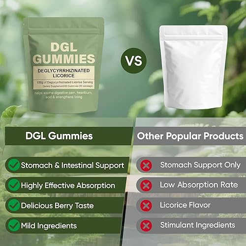 Miniatura 5 de Gomitas DGL, suplemento de extracto de 400 mg DGL, con extracto de raíz de regaliz, apoya el estómago y el intestino, mejora la digestión, sin