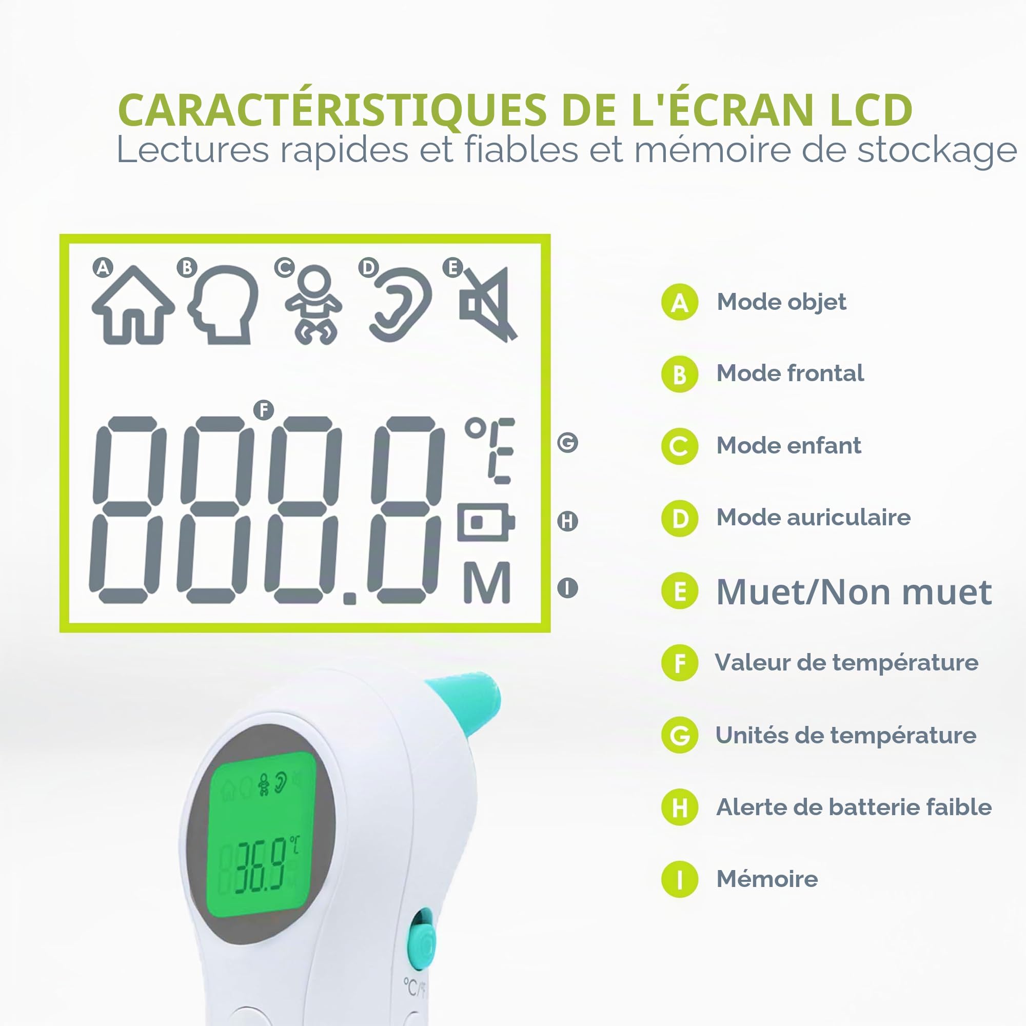 bblüv - Orä - 5-en-1 Thermomètre Infrarouge Numérique pour Bébé et Adulte, Thermomètre sans Contact avec Fonction Mémoire, Affichage à LCD