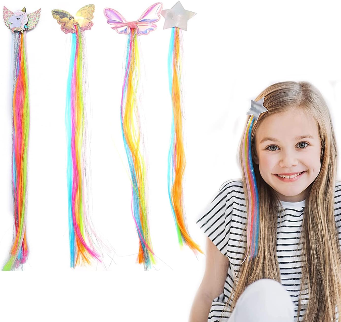 Estensione Dei Capelli Con Piume 10 Pezzi Capelli Finti Capelli - Foto 3