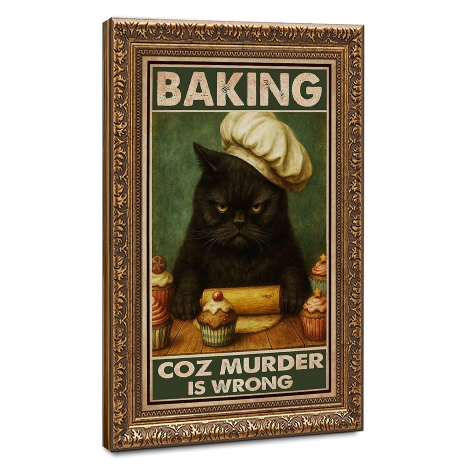 Bareronor Retro Gold Frame-Style Baking Because Murder Is Wrong Kitchen Poster Canvas Poster For Dorm Room Decor Gift