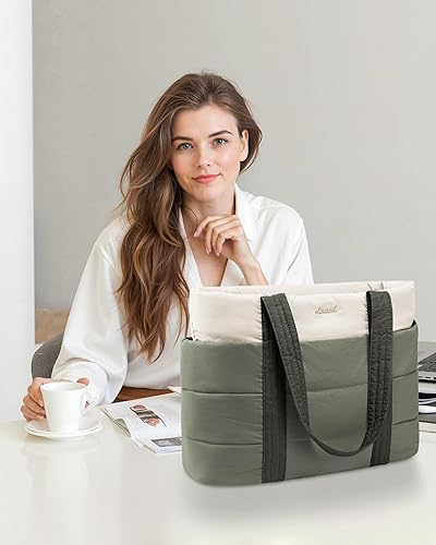 Miniatura 55 de LOVEVOOK Tote Bag for Women, Large Puffer Work Tote Laptop Bag, Lightweight Travel Tote Bag with Zipper Gifts for Women