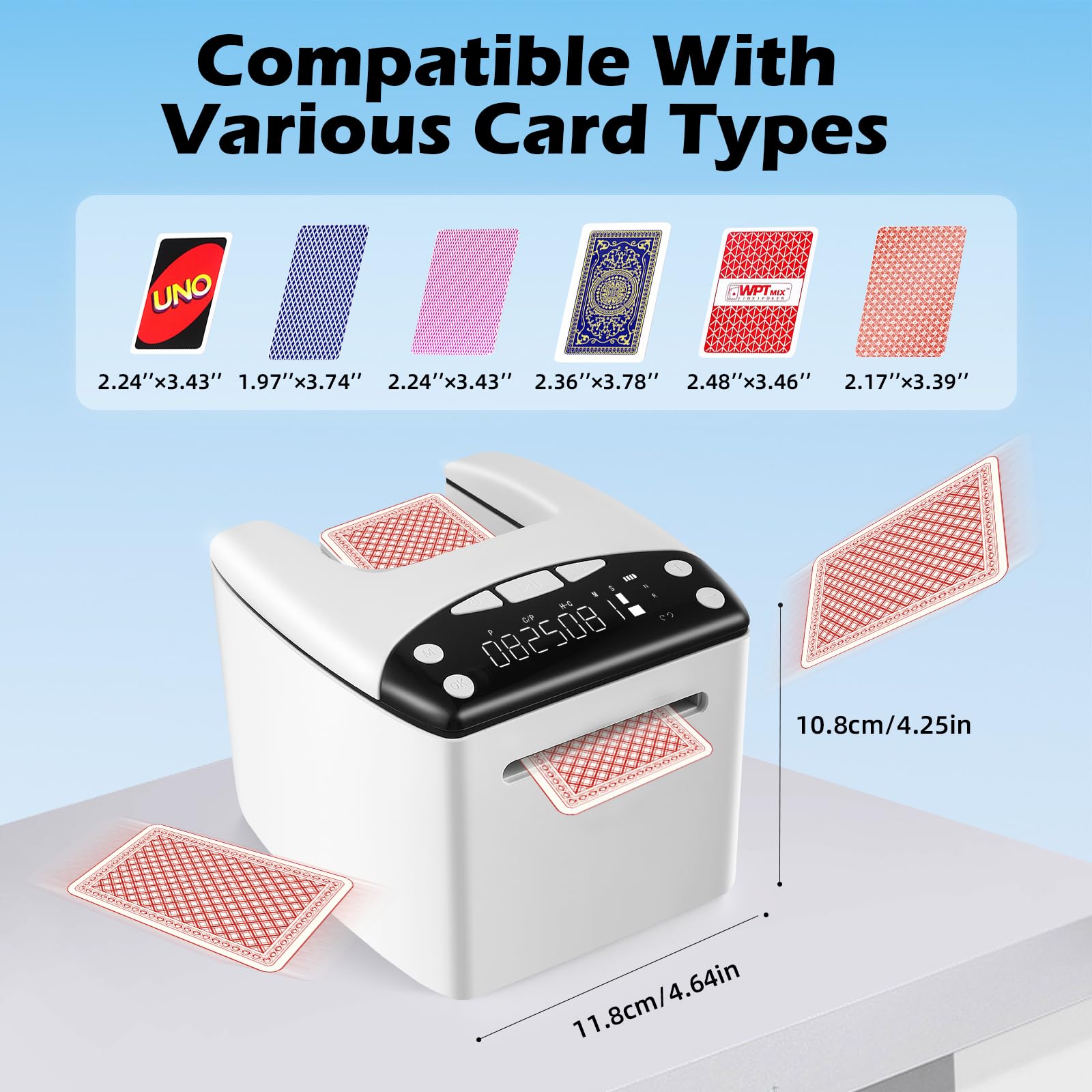 Repartidor Automático de Cartas para 8 Jugadores, 360° Rotación, Batería Recargable 4000mAh, Repartidor de Cartas para UNO, Poker, Monopoly Deal, Bycicle y Maverick