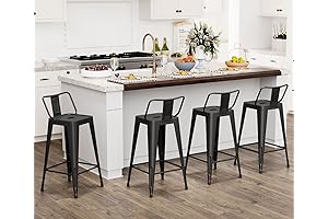 Indoor/Outdoor Black Metal Bar Stools with Back