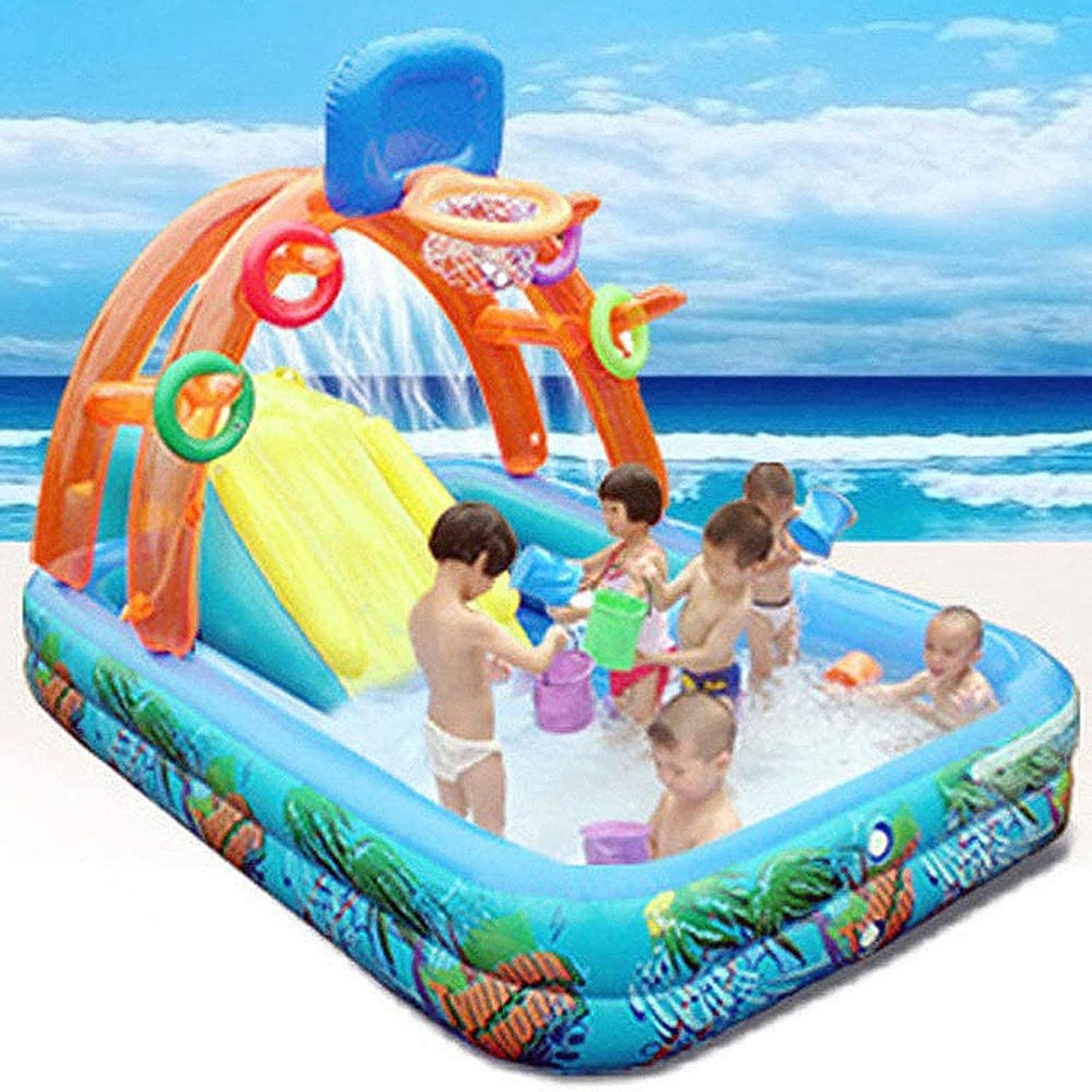 Castillos Hinchables Centro Actividades Tobogán Piscina Agua para Niñps Pequeños Perros Apto para Niños Mayores 3 Años
